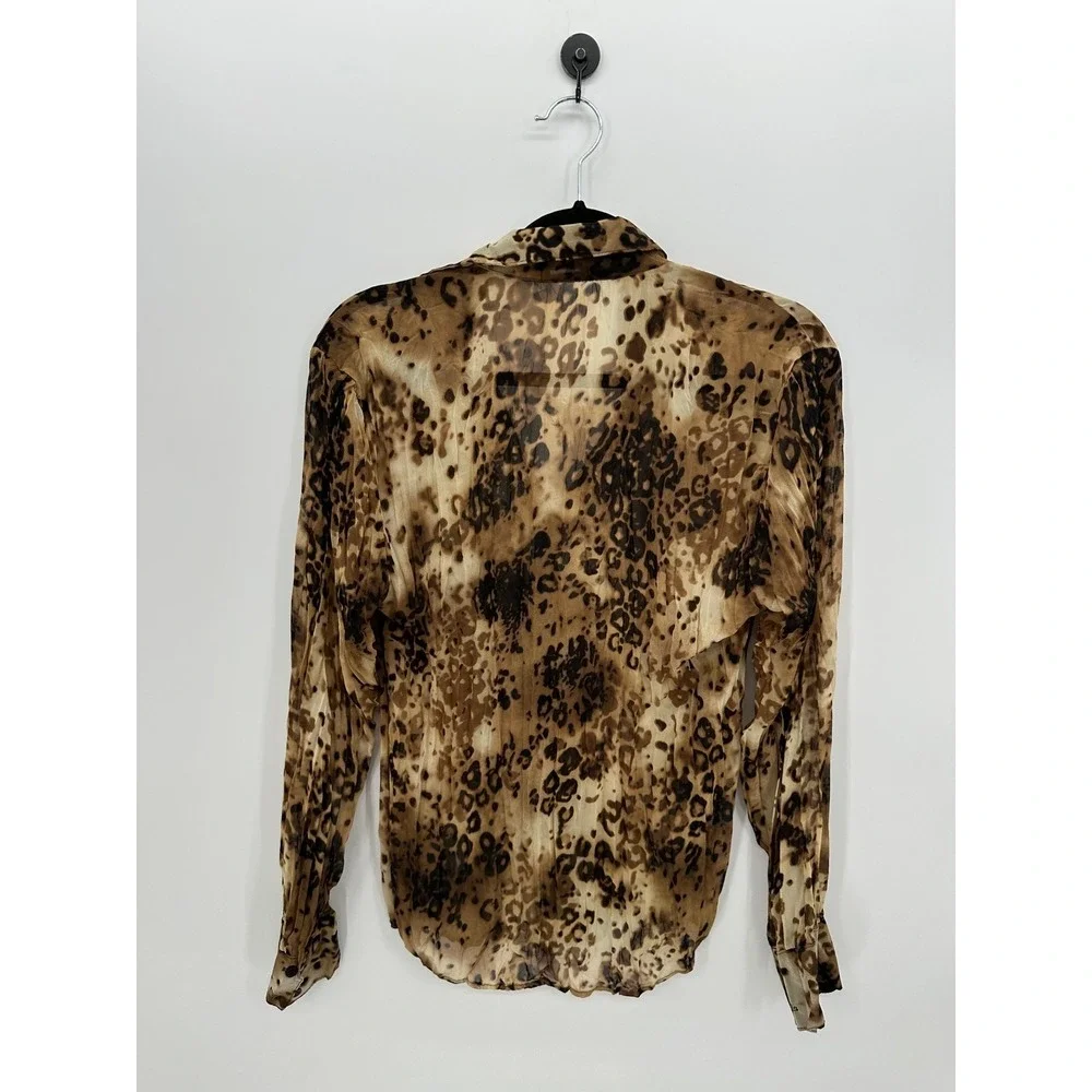 Y2K Leopard Print Button Front‎ Shirt Womens M Grunge Festival Animal Retro